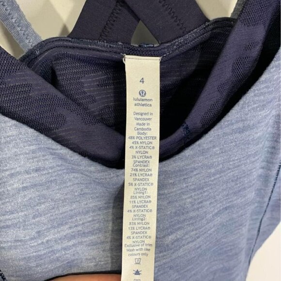 LULULEMON “run for the gold” tank. Built in bra. Size 4. New with tags. Blue. - Picture 5 of 10